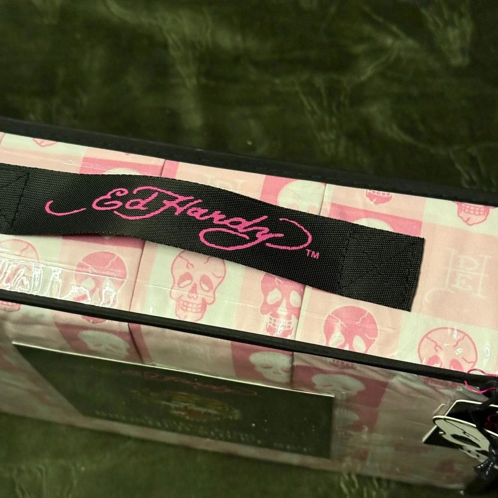 Ed Hardy Sheet Set King Pink New 6-Piece Brushed Skull Checkered Tattoo Print